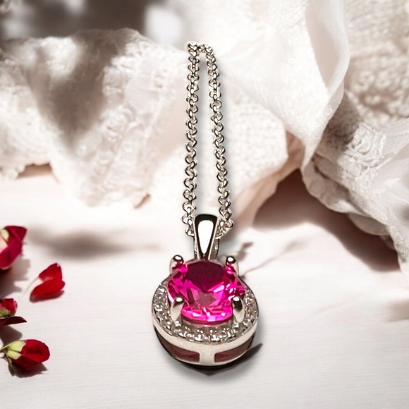 Bright Pink Sapphire Pendant Handcrafted in Sterling Silver 925 - Picture 7 of 10